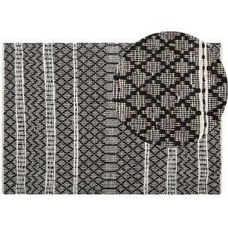 Beliani Beliani - Alfombra negra con beige 140 x 200 cm estilo moderno contemporáneo hecha a mano de cuero genuino patrón de chevron Fehimli