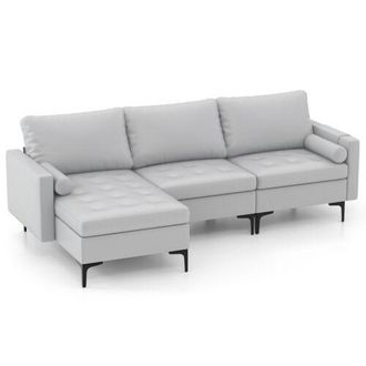 Costway Costway Modular Sectional Sofa Loveseat 2-3-Seater Sofa Seat L-Shaped Padded Cushions in Grey