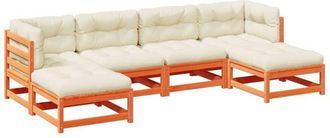 vidaXL Set De Sof&aacute;s Jard&iacute;n 6 Pzas Con Cojines Madera Pino Marr&oacute;n Cera Vidaxl