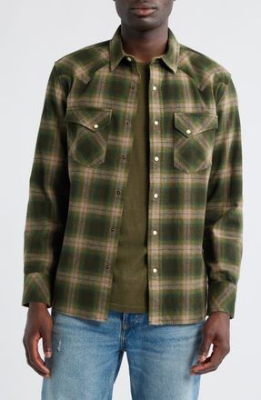 Pendleton Wyatt Plaid Cotton Snap-Up Shirt in Olive Multi Plaid at Nordstrom, Size Large