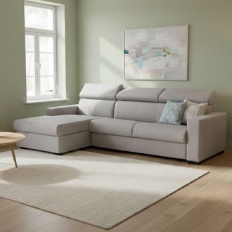 Dmora Sofa Cama Alda, Sof&aacute; De Esquina, 100% Made In Italy, Sof&aacute; Con Apertura Giratoria, Con Contenedor Izquierdo Pen&iacute;nsula, Con Reposabrazos Est&aacute;ndar, Cm 28