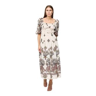Sabina Mus&aacute;yev Midi jurk met etnisch patroon - Dames - Maxi kleedjes - Beige - S - Nylon - Kleedjes