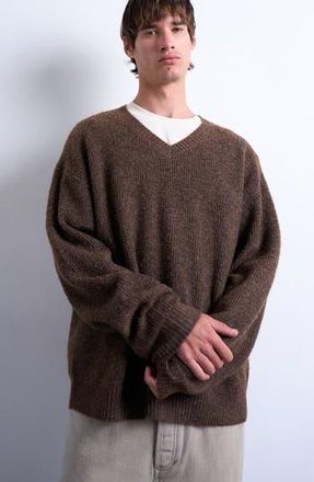 Topman Oversize V-Neck Rib Sweater in Brown at Nordstrom Rack, Size Large