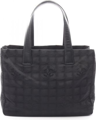 Chanel Black Leather Nylon Canvas Handbag Tote Bag (Pre-Owned)