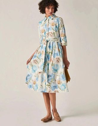 James Lakeland Womens Blue Bloom Cotton Midi Dress - Size: 16