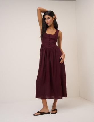 Nobody's Child Plum Linen-blend Cora Midi Dress