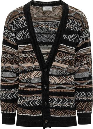 Laneus Geometric Jacquard Cardigan - Heren - Vesten - Bruin - L - Wol - Truien & Vesten