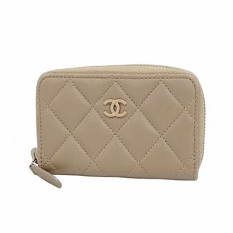 Chanel Grayish Leather Coin Purse/Coin Case (Pre-Owned)