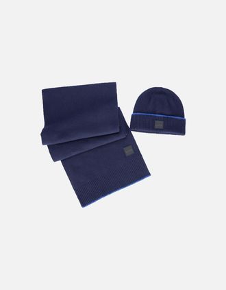 HUGO BOSS Mens Boss Orange Armato Scarf & Hat Set Dark Blue - Navy - Size: 1 size