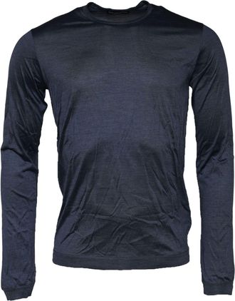 Dolce & Gabbana Blue Silk Crew Neck Long Sleeves Men Mens T-shirt