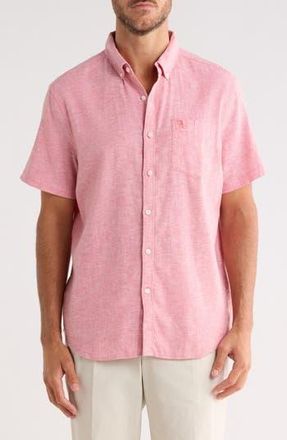 Original Penguin Stretch Linen Blend Short Sleeve Shirt in Faded Rose at Nordstrom Rack, Size Xx-Large