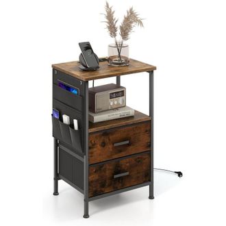 Costway Tavolino con 2 Cassetti e 6 Tasche Laterali, Tavolino Versatile con Porte USB e Prese AC, Tavolino da Salotto e Camera da Letto, Marrone (38