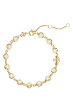 Tory Burch Moondance Faux Pearl Bracelet in Light Brass /Ivory at Nordstrom