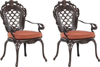 Beliani Conjunto De 2 Sillas De Comedor De Jard&iacute;n Marr&oacute;n De Aluminio Con Cojines De Asiento De Poli&eacute;ster Estilo Vintage Lizzano