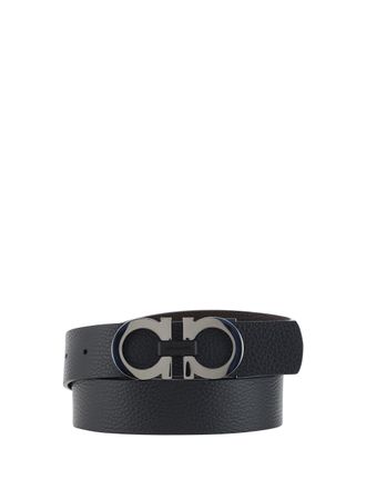Ferragamo Mens Belt Gancini Black Leather Calf