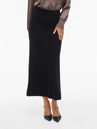 Vila Maxirock VILA VIRIL ANKLE KNIT SKIRT - NOOS, Damen, Gr. L (40), schwarz, Feinstrick, Obermaterial: 50% Viskose, 28% Polyester, 22% Nylon, unifarben, r