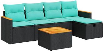 vidaXL Set De Sof&aacute;s De Jard&iacute;n 6 Piezas Y Cojines Rat&aacute;n Sint&eacute;tico Negro Vidaxl