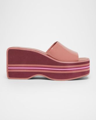 Chlo&eacute; 90mm Swimming Cool Patent Leather Platform Mules