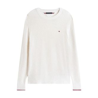 Tommy Hilfiger Truien & Vesten, Heren, Beige, S, Katoen, RWB Rib Crew Neck Jumper