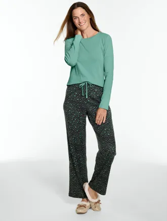 Talbots Cotton Ribbed Pajama Set - Fabulous Leopard - Sea Spray Green - Medium Talbots