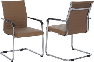 Hhg [nunca Usado] Juego De 2 Sillas Para Visitantes Hhg-938, Sillas De Conferencia Con Estructura De Patillas, Metal Y Cuero Sint&eacute;tico De 280 G/m&sup2;, Marr&oacute;n