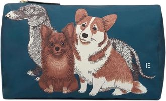 Inouï Editions Tassen, Dames, Blauw, ONE Size, Leer, Toutou Cosmetische Tas met Patroon