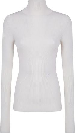 Patou Geribbelde Turtle Neck Trui - Dames - Coltruien - Wit - L - Truien & Vesten