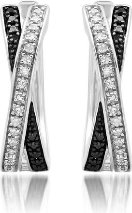 MAX + STONE Sterling Silver Black and White Diamond X Hoop Earrings (1/3 cttw, J-K Color, I2-I3 Clarity)