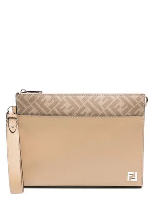 Fendi FF-plaque leather clutch bag - men - Calf Leather - OS - Neutrals