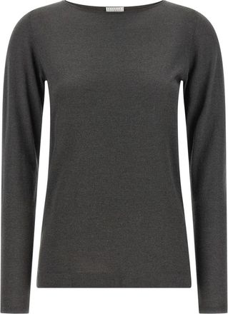 Brunello Cucinelli Sparkling Sweater - Dames - Cashmere truien - Grijs - S - Polyester - Truien & Vesten