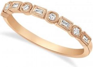 Allurez Antique Style Bezel Diamond Half Eternity Ring 14k Rose Gold (0.14ct)