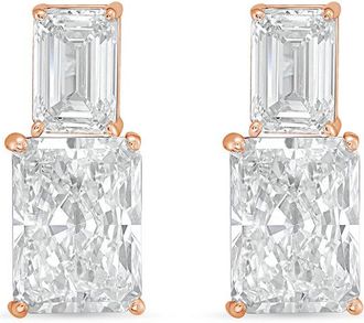 Diana M. Jewels 14kt rose gold 3cts lab grown emerald and radiant cut diamond earrings