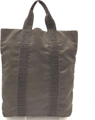Herm&egrave;s Her Line Gray Nylon Canvas Handbag Tote Bag (Pre-Owned)