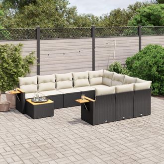 vidaXL Set De Sof&aacute;s De Jard&iacute;n 11 Pzas Y Cojines Rat&aacute;n Sint&eacute;tico Negro Vidaxl