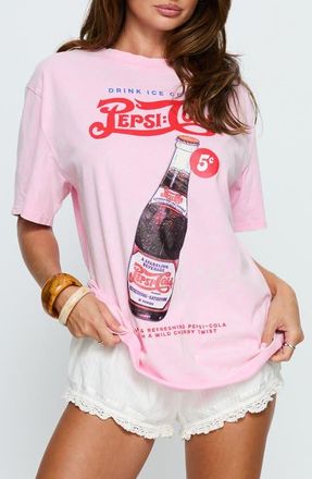 Princess Polly Pepsi Cola Oversize Cotton Graphic T-Shirt in Washed Pink at Nordstrom, Size X-Small