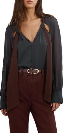 Reiss Jasmine Tie Cutout Top in Navy/Burgundy at Nordstrom, Size 12 Us