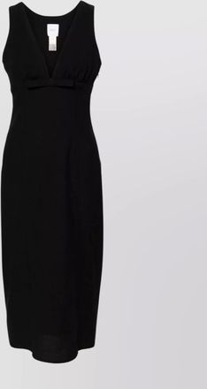 Patou crepe texture gathered v-neck sleeveless midi dress