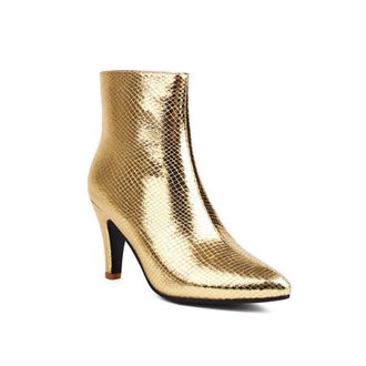 Generic Womens Stiletto Heel Ankle Boots with Pointed Toe & Glossy Upper for Evening Party,Gold,7.5 UK