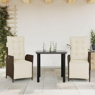 vidaXL Vidaxl - Set Comedor De Jard&iacute;n 3 Piezas Y Cojines Rat&aacute;n Sint&eacute;tico Marr&oacute;n