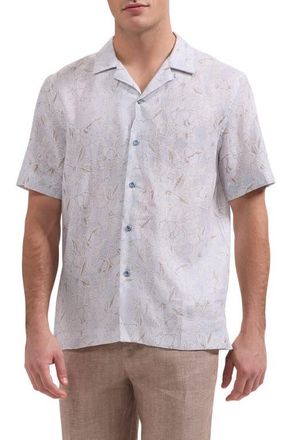 Bugatchi Jackson Shaped Fit Floral Linen Camp Shirt in Air Blue at Nordstrom, Size Xxx-Large