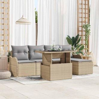 vidaXL Vidaxl - Conjunto De Sof&aacute; De Jard&iacute;n Con Coj&iacute;n 6 Pcs Beige Polirat&aacute;n