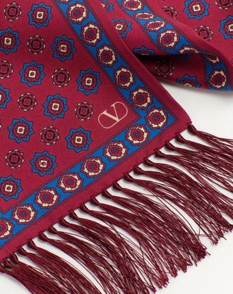 Valentino Garavani Scarf Bandeaux Chamber In Seta Con Frange Uomo ROSSO/BLUETTE UNI