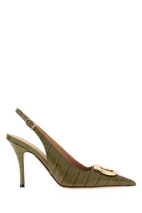 Ferragamo Olive Leather Sara Pumps