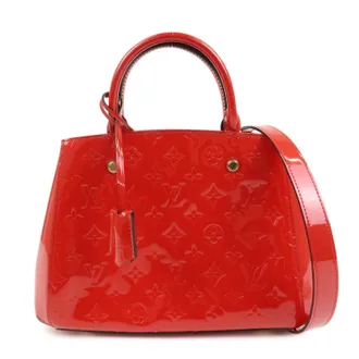 Louis Vuitton Montaigne Monogram Vernis Red Patent_Leather Handbag (Pre-Owned)