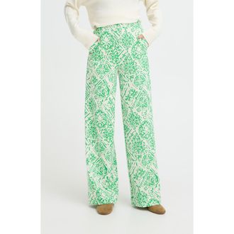 Ichi Kate Print Straight Leg Pants in Kelly Green at Nordstrom, Size Xx-Large