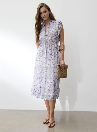 Icone Womens Sheer chiffon ruffled-collar midi dress