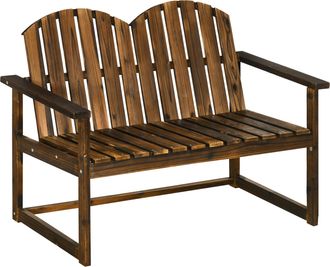 OUTSUNNY Wooden Bench for Two People - Patio Loveseat Chair w/ Slatted Backrest | TJ Hughes