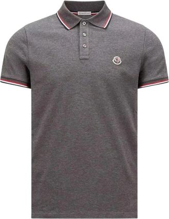 Moncler Tricolor-Trimmed Cotton Piquet Polo Shirt - Heren - Polos - Grijs - L - Katoen - Tops
