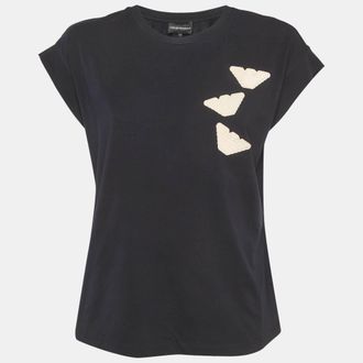 Emporio Armani Black Cotton knit Logo Applique T-Shirt M
