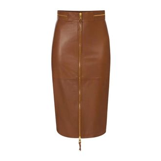 Elisabetta Franchi Leren rok met rits - Dames - Rokken - Bruin - Maat: 2XL Zijde